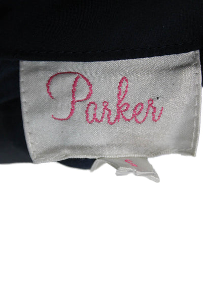 Parker Women Blue Silk V-Neck Sleeveless Jumpsuit Button Closure Size S