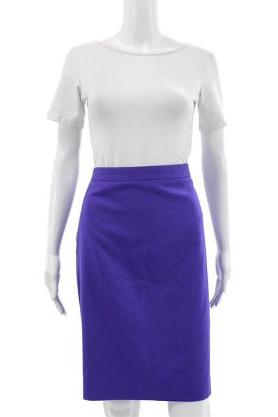J Crew Women Straight Pencil Skirt Purple Wool Knee Length Zip Size 8