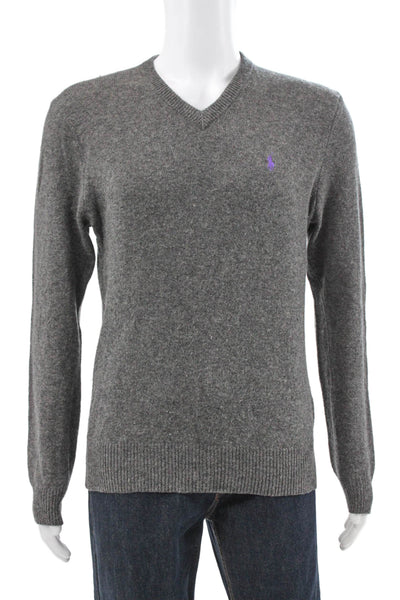 Polo Ralph Lauren Mens V-Neck Lambswool Pullover Sweater Gray Size M
