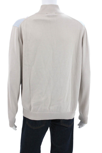 Brooks Brothers Mens Pullover Sweater Mock Neck Argyle Beige Cotton Size XL
