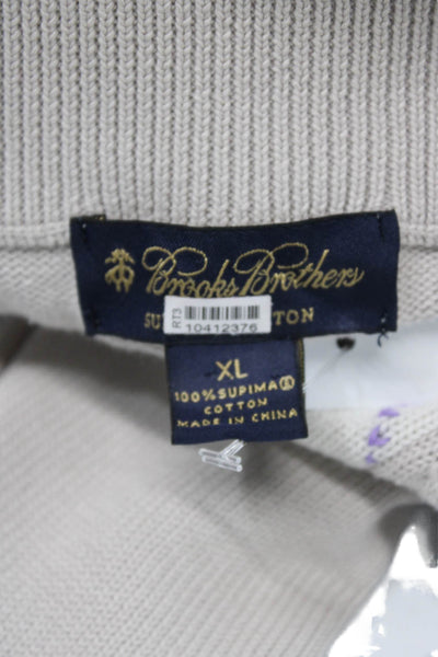 Brooks Brothers Mens Pullover Sweater Mock Neck Argyle Beige Cotton Size XL