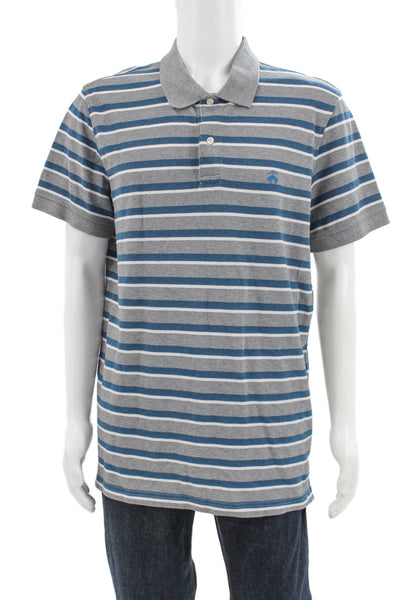 Brooks Brothers Mens Striped Slim Fit Polo Shirt Grey Blue Size Extra Large