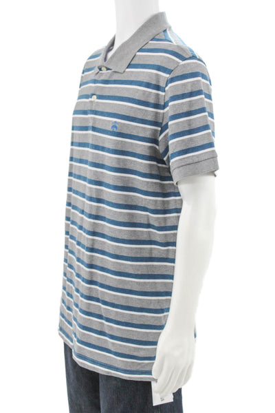 Brooks Brothers Mens Striped Slim Fit Polo Shirt Grey Blue Size Extra Large