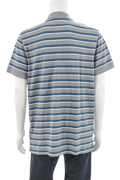 Brooks Brothers Mens Striped Slim Fit Polo Shirt Grey Blue Size Extra Large