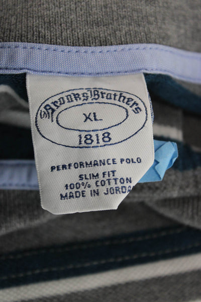 Brooks Brothers Mens Striped Slim Fit Polo Shirt Grey Blue Size Extra Large
