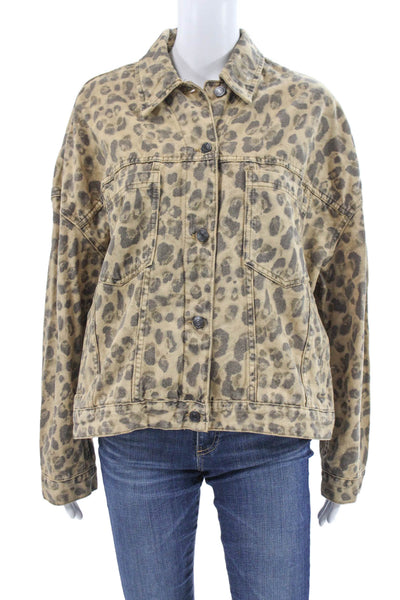 We The Free Womens Beige Animal Print Basic Jacket Long Sleeve Cotton Size S