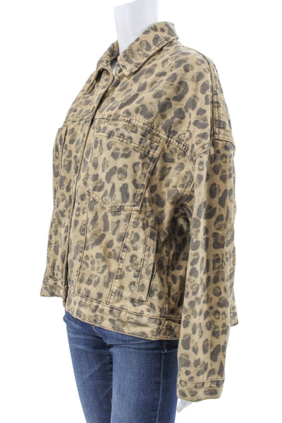 We The Free Womens Beige Animal Print Basic Jacket Long Sleeve Cotton Size S