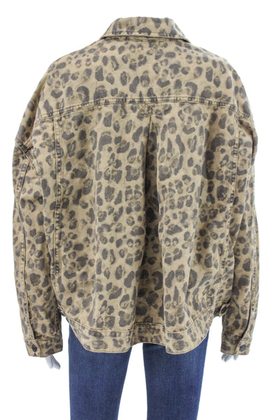 We The Free Womens Beige Animal Print Basic Jacket Long Sleeve Cotton Size S