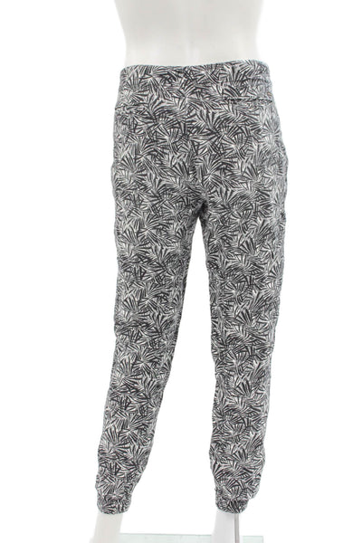 Zara Mens Jogger Pants Black Linen Floral Leaf Drawstring Size 36