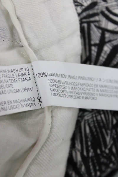 Zara Mens Jogger Pants Black Linen Floral Leaf Drawstring Size 36