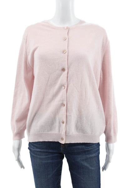 Brora Women Cashmere Pink Cardigan Long Sleeve Round Neck Solid Size 12