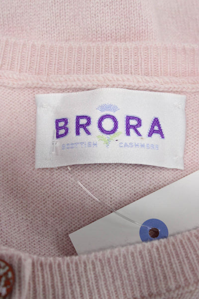 Brora Women Cashmere Pink Cardigan Long Sleeve Round Neck Solid Size 12