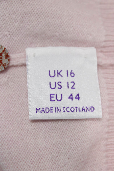 Brora Women Cashmere Pink Cardigan Long Sleeve Round Neck Solid Size 12