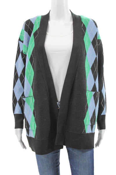 Sandro Womens V-Neck Argyle Cardigan Black Viscose Long Sleeve Size 1