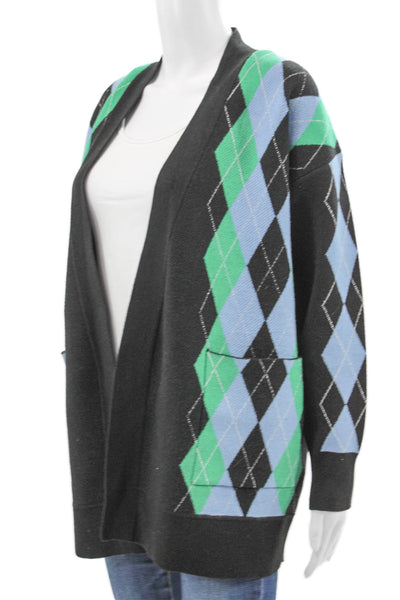 Sandro Womens V-Neck Argyle Cardigan Black Viscose Long Sleeve Size 1