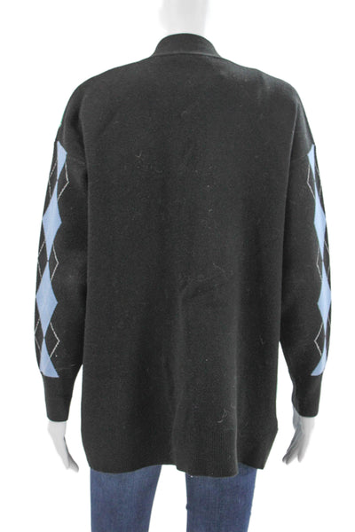 Sandro Womens V-Neck Argyle Cardigan Black Viscose Long Sleeve Size 1