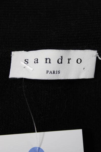 Sandro Womens V-Neck Argyle Cardigan Black Viscose Long Sleeve Size 1