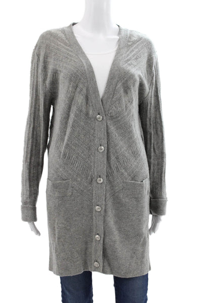 Pringle of Scotland Womens Cashmere Gray V-Neck Cardigan Long Sleeve Size L