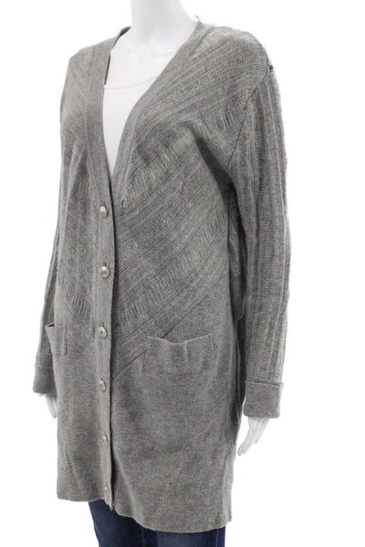 Pringle of Scotland Womens Cashmere Gray V-Neck Cardigan Long Sleeve Size L