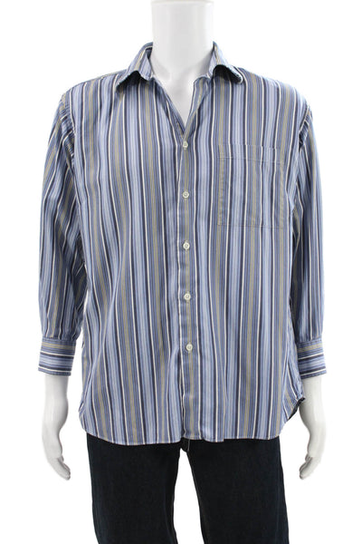 Ike Behar Mens Striped Cotton Collar Long Sleeve Button Down Shirt Blue Sz 15.5