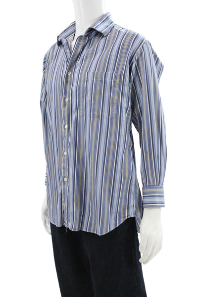 Ike Behar Mens Striped Cotton Collar Long Sleeve Button Down Shirt Blue Sz 15.5