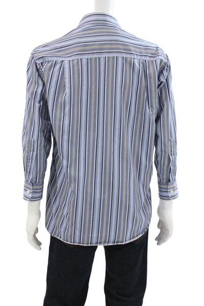 Ike Behar Mens Striped Cotton Collar Long Sleeve Button Down Shirt Blue Sz 15.5