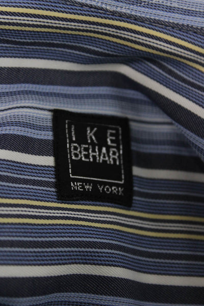 Ike Behar Mens Striped Cotton Collar Long Sleeve Button Down Shirt Blue Sz 15.5