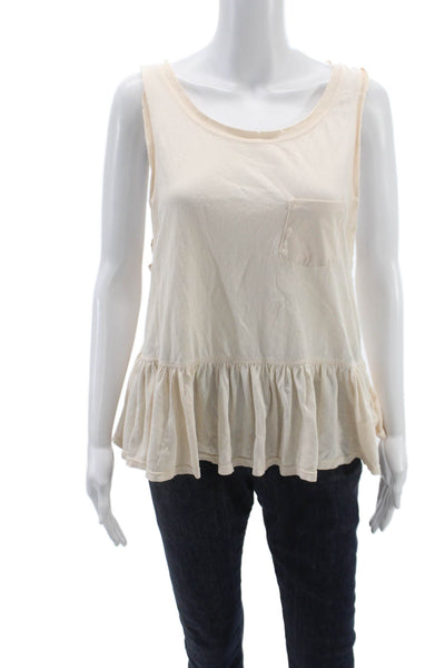 We The Free Womens Basic Sleeveless Scoop Neck Cotton Tank Beige Size M