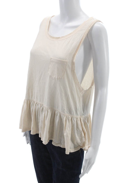 We The Free Womens Basic Sleeveless Scoop Neck Cotton Tank Beige Size M