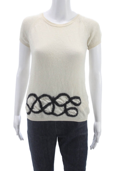 Piazza Sempione Women Pullover Ivory Geometric Crew Neck Short Sleeve Size 48
