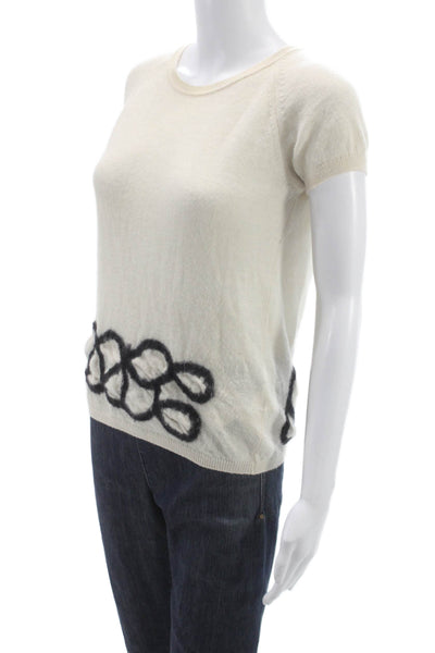 Piazza Sempione Women Pullover Ivory Geometric Crew Neck Short Sleeve Size 48