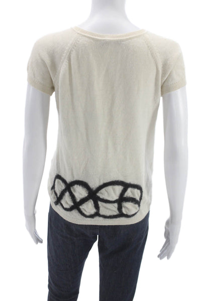 Piazza Sempione Women Pullover Ivory Geometric Crew Neck Short Sleeve Size 48