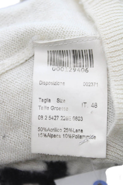 Piazza Sempione Women Pullover Ivory Geometric Crew Neck Short Sleeve Size 48