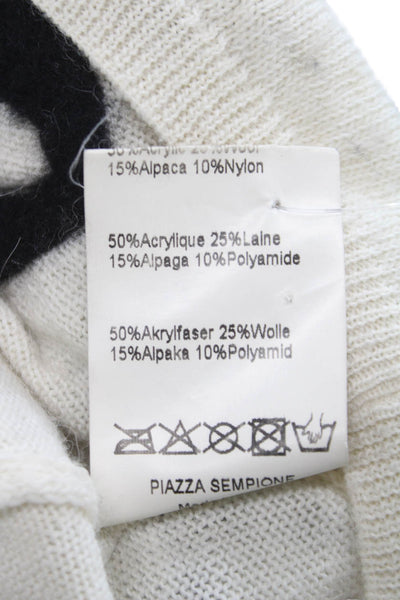 Piazza Sempione Women Pullover Ivory Geometric Crew Neck Short Sleeve Size 48