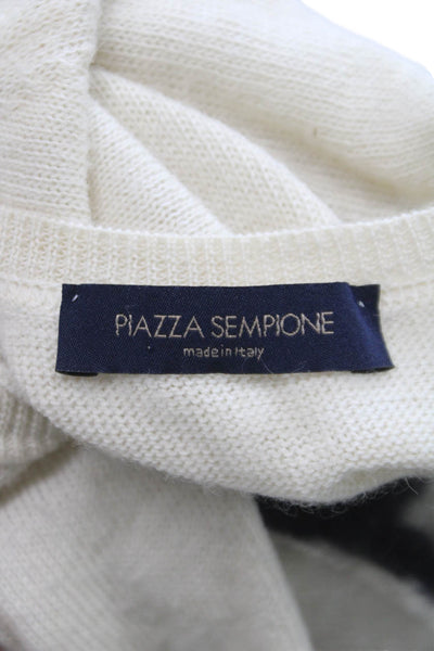 Piazza Sempione Women Pullover Ivory Geometric Crew Neck Short Sleeve Size 48