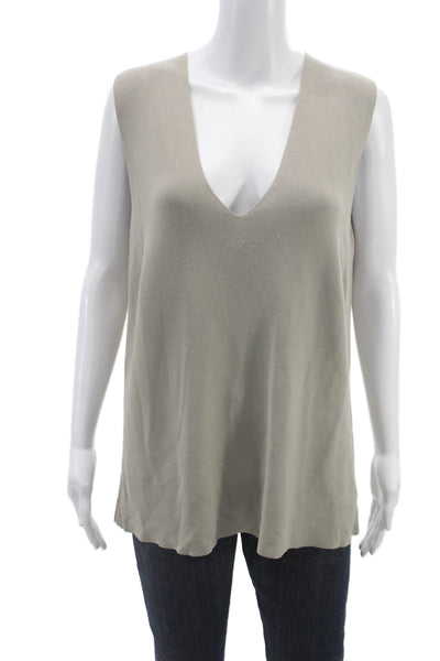 Akris Punto Womens Beige V-Neck Sleeveless Viscose Tunic Pullover Size 12