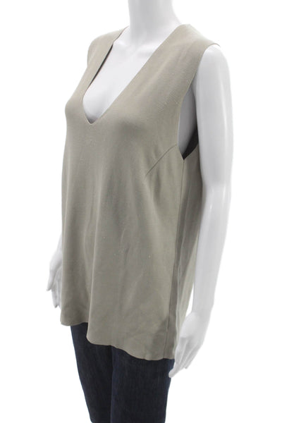 Akris Punto Womens Beige V-Neck Sleeveless Viscose Tunic Pullover Size 12
