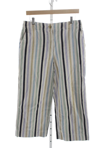 Tory Burch Women Cropped Striped Multicolor Cotton Pants Size 10