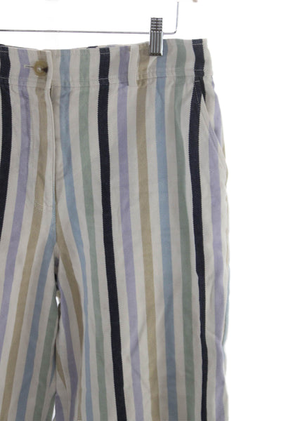 Tory Burch Women Cropped Striped Multicolor Cotton Pants Size 10