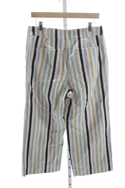 Tory Burch Women Cropped Striped Multicolor Cotton Pants Size 10