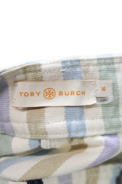 Tory Burch Women Cropped Striped Multicolor Cotton Pants Size 10
