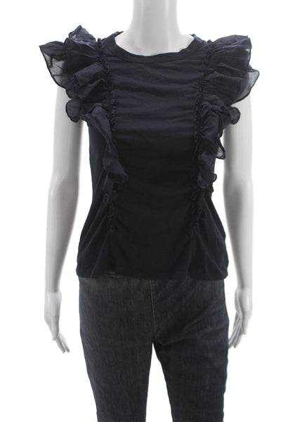 Veronica Beard Womens Blue Cotton Basic Blouse Round Neck Short Sleeve Size XS