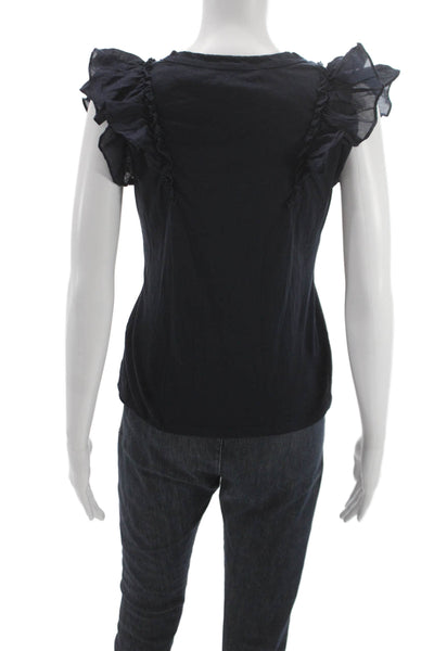 Veronica Beard Womens Blue Cotton Basic Blouse Round Neck Short Sleeve Size XS
