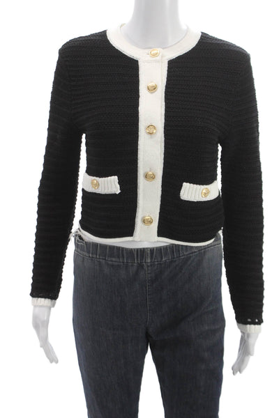 Toccin Womens Cardigan Black Round Neck Long Sleeve Mercerized Cotton Size XS