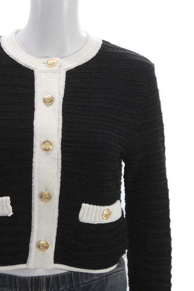 Toccin Womens Cardigan Black Round Neck Long Sleeve Mercerized Cotton Size XS