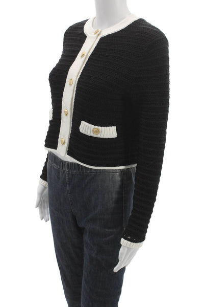 Toccin Womens Cardigan Black Round Neck Long Sleeve Mercerized Cotton Size XS