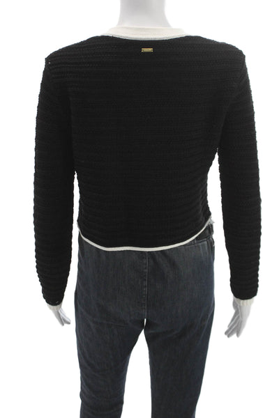 Toccin Womens Cardigan Black Round Neck Long Sleeve Mercerized Cotton Size XS