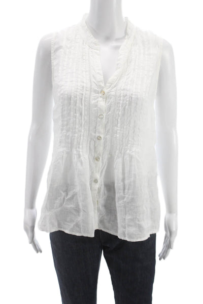 120% Lino Womens Linen Sleeveless V-Neck Button Front Basic Blouse Size 38