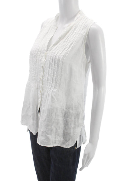 120% Lino Womens Linen Sleeveless V-Neck Button Front Basic Blouse Size 38