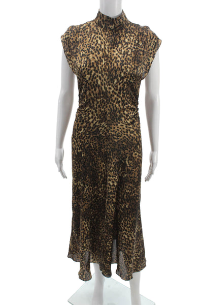 MNG Womens Sheath Dress Brown Polyester Mock Neck Sleeveless Full-Length Size 2